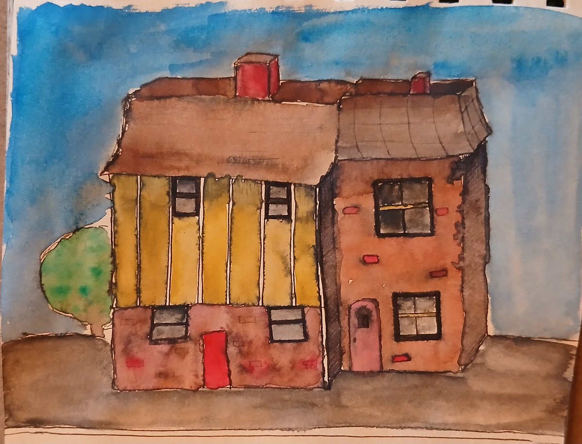 #art update:

According to <a href="/Tobyurbansketch/">Toby Haseler</a>, the best art supplies are the ones you have with you. So this is some crappy paper, good paint &amp; ink, &amp; decent skill.
It's growing on me lol

#drawing #sketching #fountainpen #watercolor #urbansketching