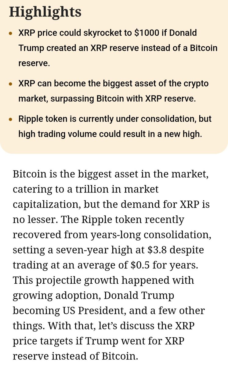 mrnguyen007's tweet photo. 🚨 🚨 🚨 🚨:

XRP Price Prediction If Donald Trump Creates XRP Reserve Instead Of Bitcoin. 🪙 💰 

#XRP #RLUSD #XRPETF 💎 💎 💎 💎 💎 💎 💎 💎 💎 💎 https://t.co/Xy7ltyUpRJ