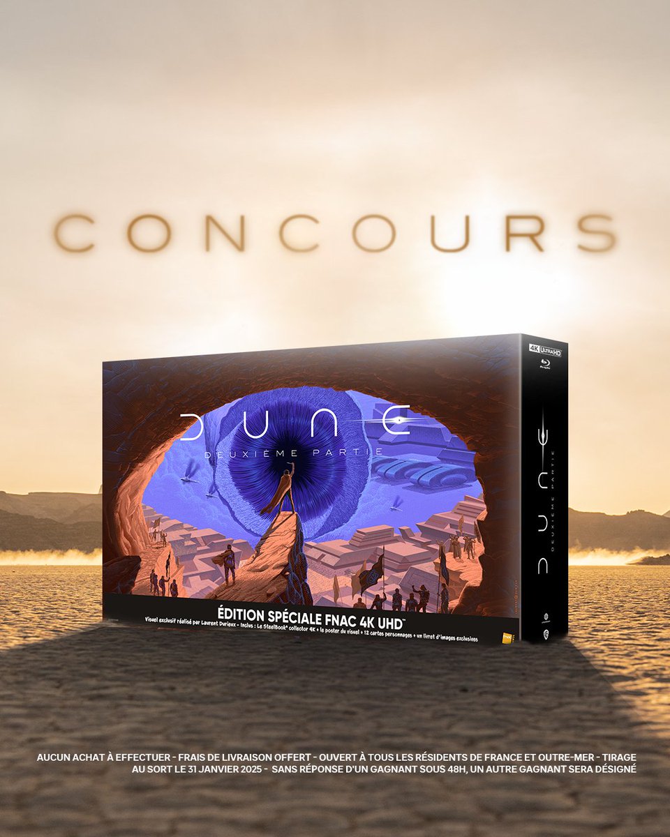 warnerbrosfr's tweet image. Prêt pour un voyage épique sur Arrakis ? ☀️

Tentez de gagner le coffret Dune : Deuxième Partie designé par Laurent Durieux en répondant correctement à la question suivante : qui a composé la musique du film ?

📅 Tirage au sort le 31 janvier 2025.