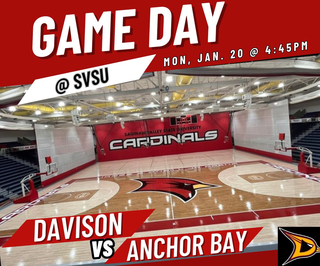 Davison_G_Bball's tweet photo. GAME DAY! 

Today we get the privilege to play in the MLK Day Showcase at SVSU for a non-conference match up against a really good Anchor Bay team! 

📍  James E. O'neill Arena, Saginaw Valley State University 

🆚  New Baltimore Anchor Bay

⏰  4:45 PM

Let’s go CARDS! https://t.co/lpaihtcEQY