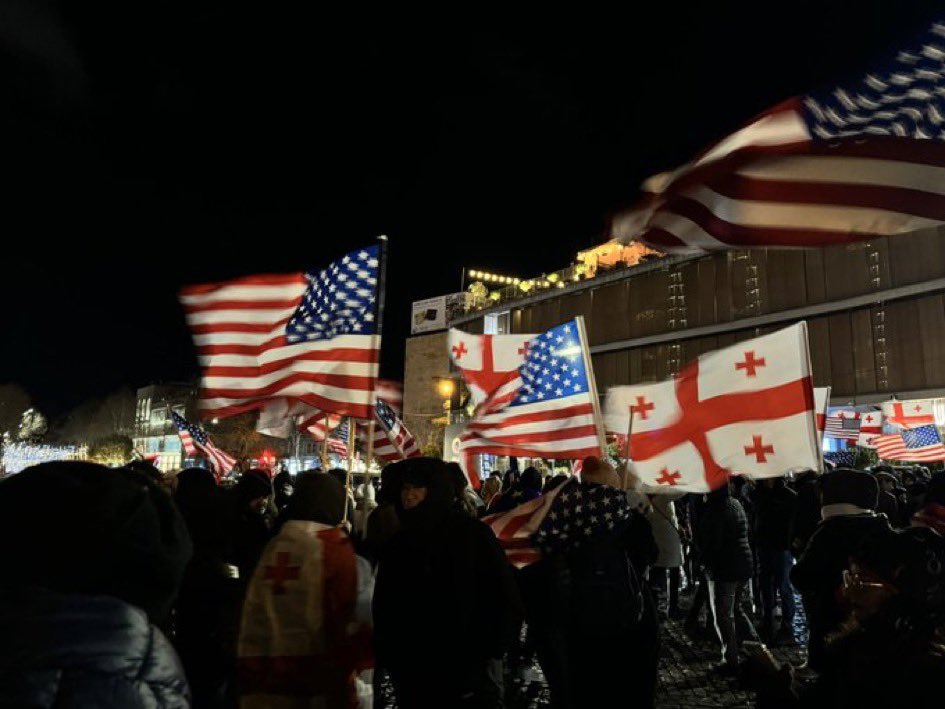 While I am attending in the name of the freedom loving Georgia the #inauguration ceremony, Georgians are marching in solidarity with their American friends. <a href="/realDonaldTrump/">Donald J. Trump</a>. How many of US partners countries do the same?