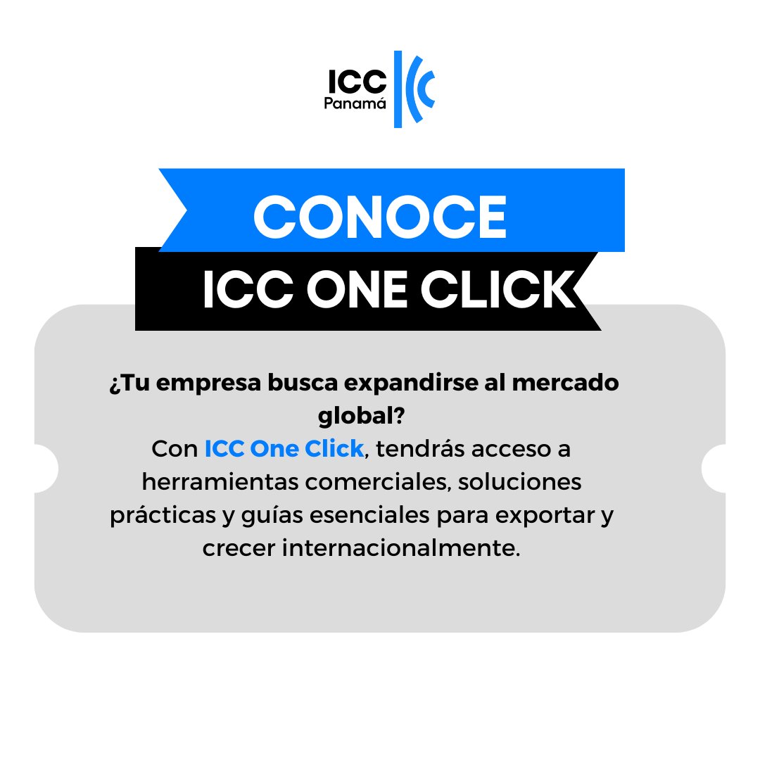 ¿Estás listo para llevar tu negocio al siguiente nivel?  Conoce ICC One Click y descubre cómo aprovechar las oportunidades del comercio mundial.  ¡No te pierdas esta guía completa! #ComercioGlobal #iccpanama 

Accede aquí: 2y2.co/TDvrpu