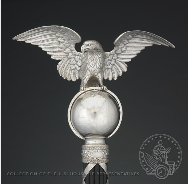 USHouseHistory's tweet photo. The silver mace, symbol of the House’s authority, has been in use in the House since 1841 when the Members met in the old House Chamber. It is present today for #InaugurationDay. #HouseCollection #Inauguration https://t.co/DF4I1J5eft