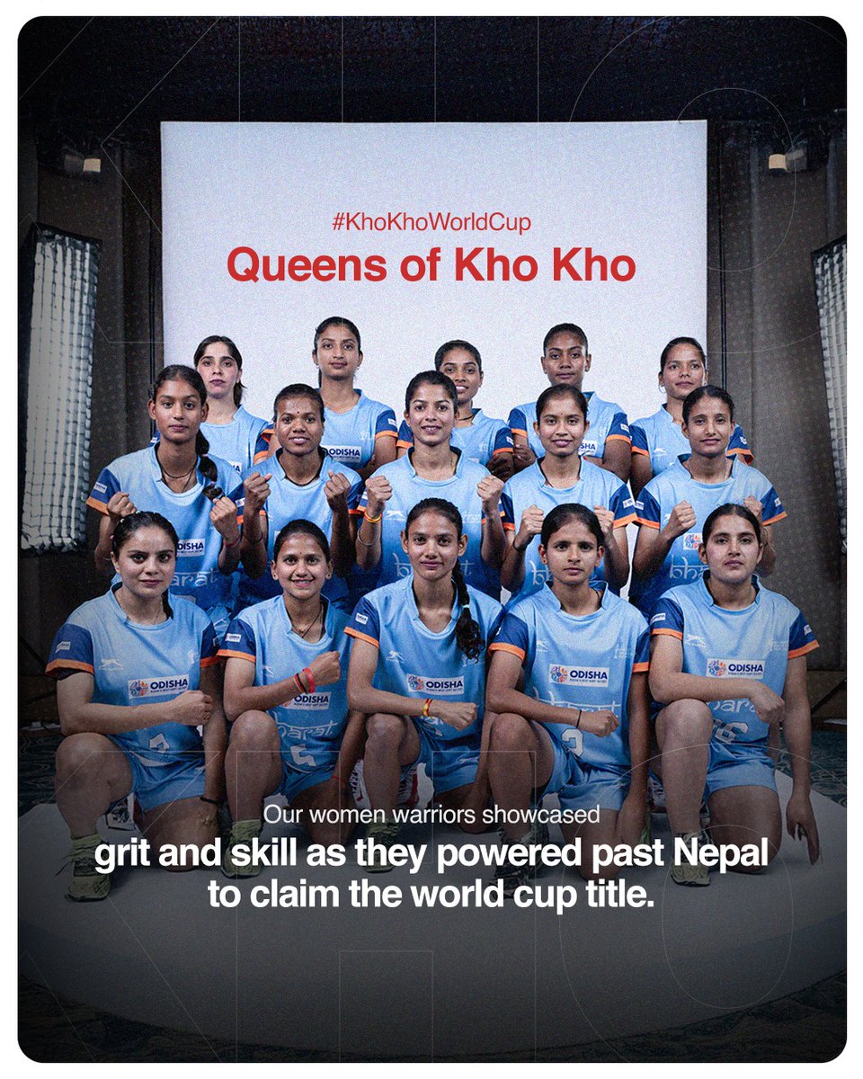 The Indian men’s and women’s have emerged as Winners at the inaugural Kho Kho World Cup. I congratulate both the teams for their stellar performance. This historic victory is a testament to their hardwork and dedication. All the best for their future endeavours.
#KhoKhoWorldCup