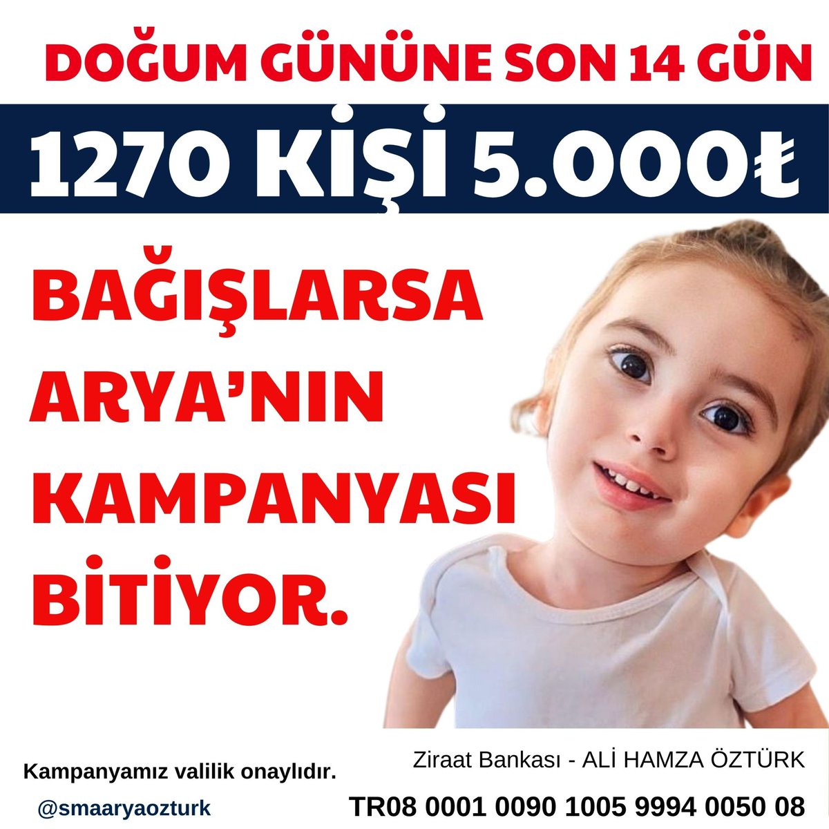 Doğum Gününe Sadece 14 Gün Kaldı‼️

Arya’nın yaşam mücadelesinde sona çok yaklaştık! Bu süreci birlikte başarıya ulaştırabiliriz! 

Arya’nın doğum gününde en büyük hediyeyi sunalım: Umut ve yaşam💕

Her katkı,Arya’nın hayallerine bir adım daha yaklaştırıyor🦋