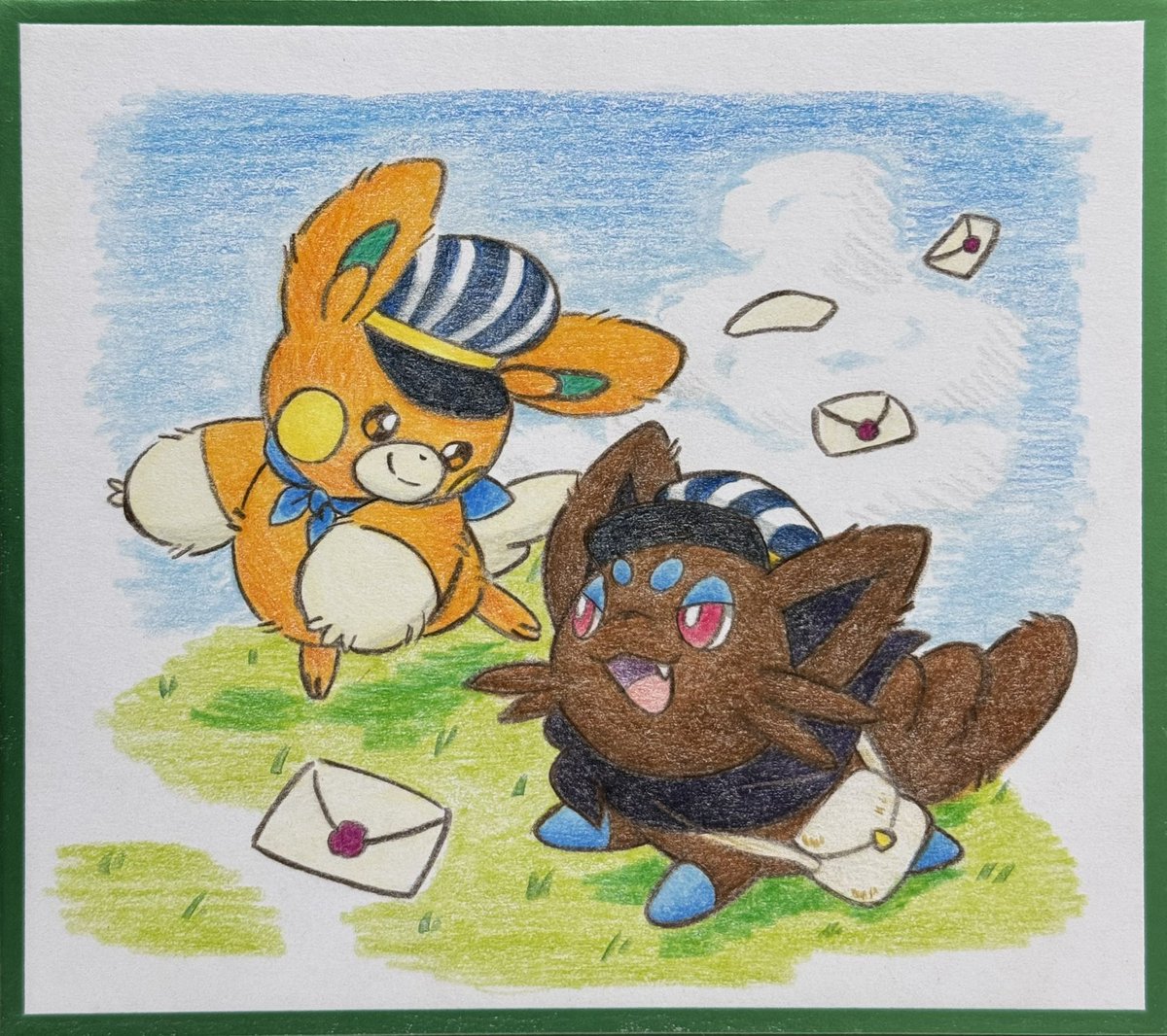 パモ、ゾロア 色違い
配達屋さん✉️❤️

早く暖かくなれ☀️

 #うさ吉郎イラスト