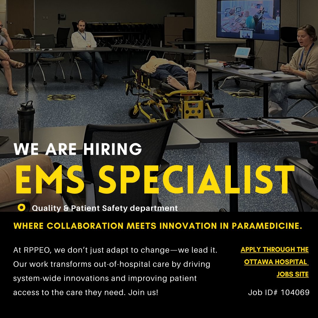 Regional Paramedic Program for Eastern Ontario (@rppeo) on Twitter photo We're hiring ANOTHER part-time EMS Specialist. To learn more and apply, visit The Ottawa Hospital Career Opportunities page and search for Job Posting Numbers 104283 or 104069. We're hiring ANOTHER part-time EMS Specialist. To learn more and apply, visit The Ottawa Hospital Career Opportunities page and search for Job Posting Numbers 104283 or 104069.