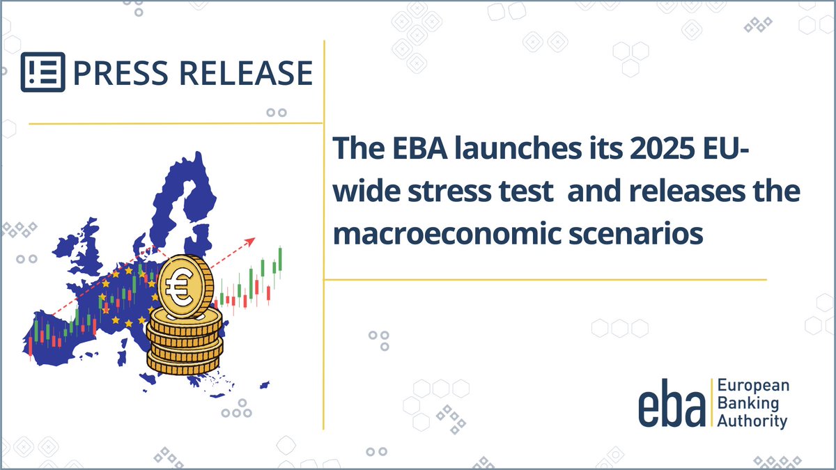 The #EBA has launched its 2025 EU-wide #stresstest and has released #macroeconomic scenarios!

➡️ It will assess EU banks’ performance under baseline + adverse scenario during a three-year time horizon, from 2025 to 2027.

Results drop August 2025 👀

europa.eu/!nYykHg