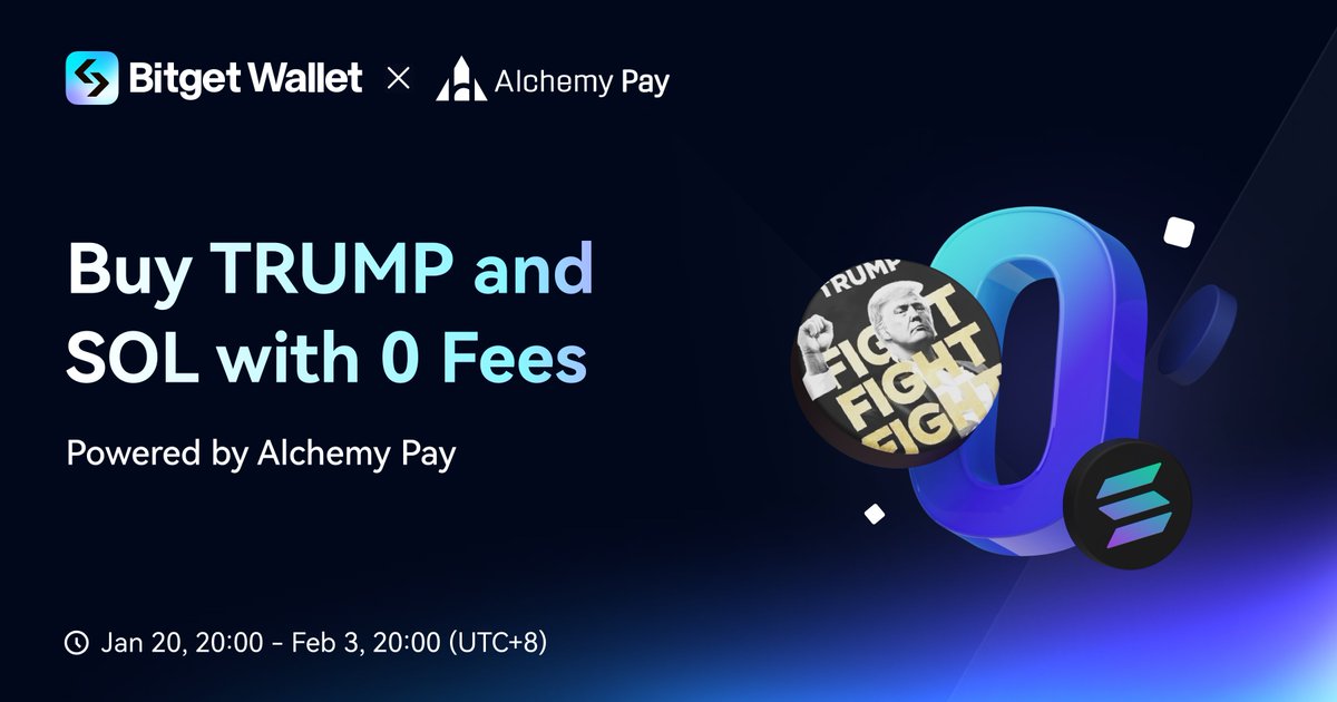 BitgetWallet's tweet photo. Buying $TRUMP and $SOL just got easier 🔥

Enjoy seamless fiat-to-crypto purchases with over 50+ currencies with #BitgetWallet via @AlchemyPay!

During the event period, enjoy:
💪 Zero on-ramp fees for $TRUMP & $SOL
💰 A share of the $5,000 $BGB prize pool

🕒 Jan 20, 22:00 - Feb 3, 22:00 (UTC+8)
Join Now: https://t.co/SoAMndVwDx
Get $TRUMP and $SOL now in just a few clicks!