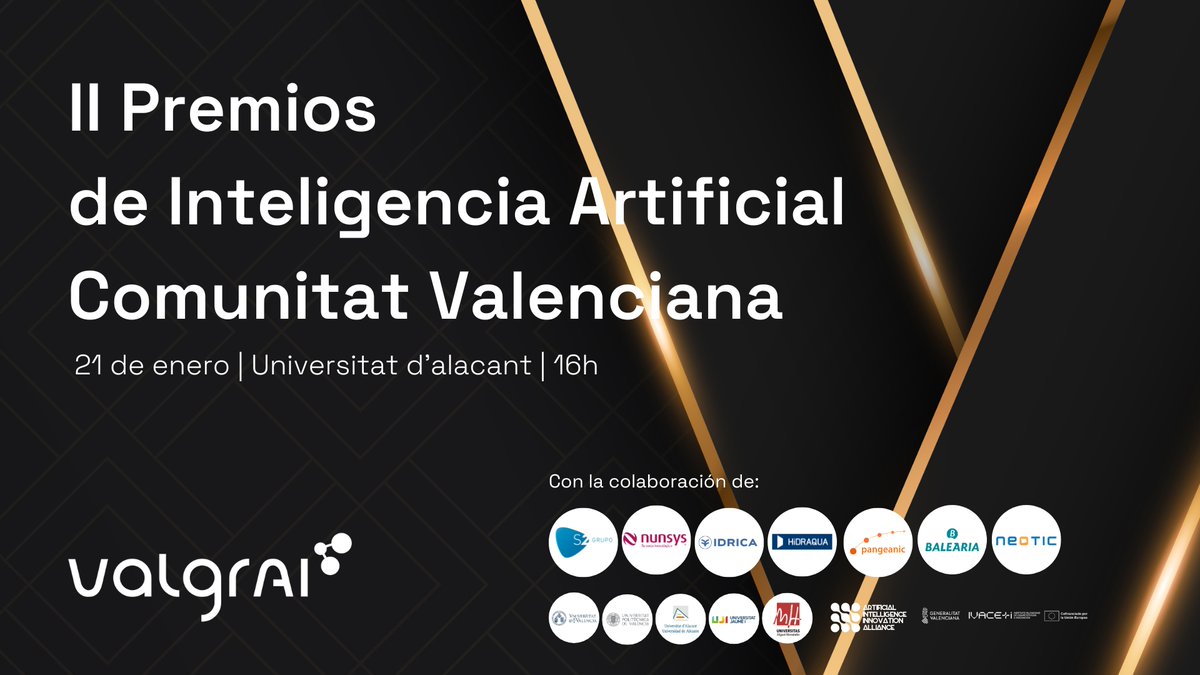 Los II Premios ValgrAI de Inteligencia Artificial de la Comunitat Valenciana, mañana en la UA. 
Un evento que celebra la excelencia en el ámbito de la IA y reconoce a los estudiantes de másteres universitarios que están marcando la diferencia... s.ua.es/es/KSz-za