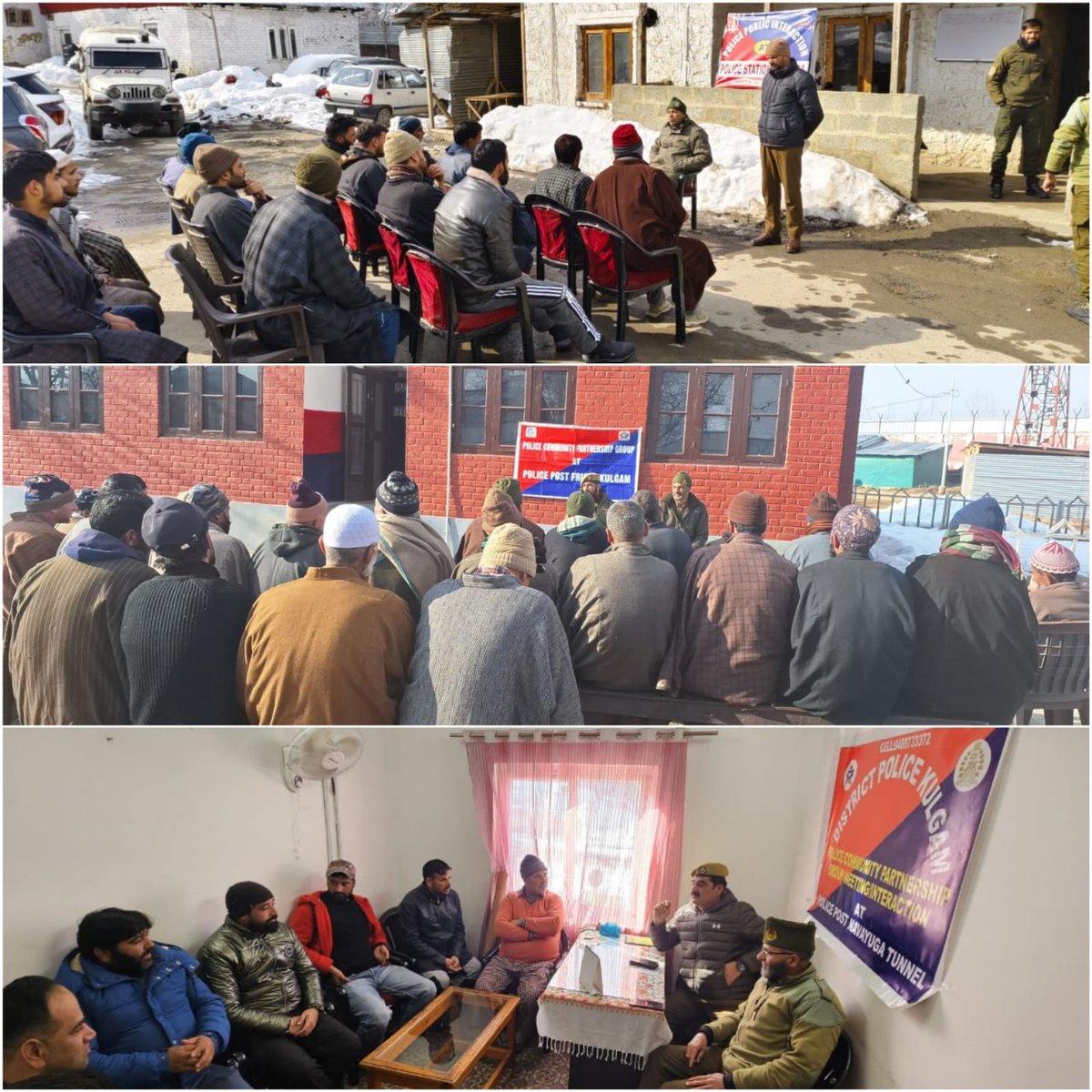 NewspointjK's tweet photo. Continuing unwavering efforts to bridge the gap between police & public, #Kulgam Police facilitated #PCPG meetings at PS #Manzgam, PS #DH Pora, PP #Frisal, PP #DK Marg, PP #Navayuga Tunnel and at Village #Razloo, Kund.
@JmuKmrPolice @KashmirPolice https://t.co/WLYO3yS95X