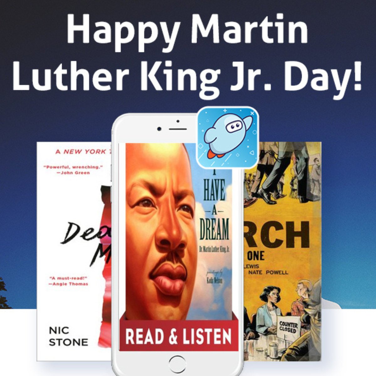Sorareadingapp's tweet photo. 📖 This #MLKDay, inspire young readers to learn about Dr. Martin Luther King Jr.’s powerful legacy in #SoraApp ✨ Celebrate the dream. Start reading today.

#Reading #EducationMatters https://t.co/3w9SMHpqgx