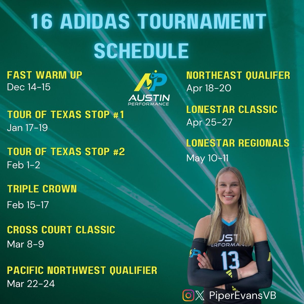Excited for this season! 

#volleyball #vb #middleblocker #mb #2027 #austin #recruit #volleyballplayer #pin #austin #rightside #vb #rs #sports #espn #schedule #13 #austin #austinperformancevolleyball @austinperformancevolleyball <a href="/texasvbi/">Texas Volleyball Insiders</a> @prepdigtexas