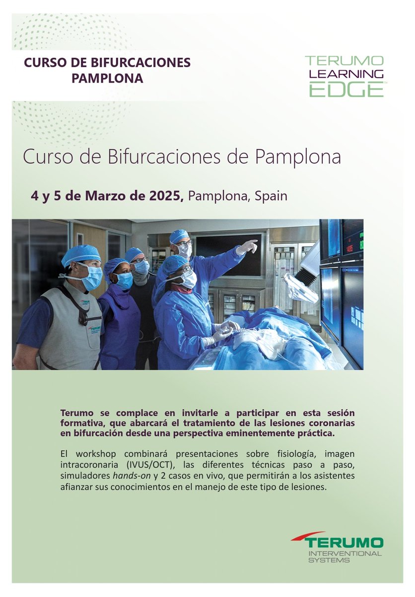 Guillermo Sánchez-Elvira (@guillermoschez) on Twitter photo Curso de Bifurcaciones de Pamplona.
👉🏻 Simuladores
👉🏻 2 casos en vivo
👉🏻 grupo reducido (máx 9 personas)
👉🏻 4-5 de marzo
Si eres fellow o Hemodinamista joven no te lo pierdas❗️
#BifurcationClub #PCI #CHIP #shci_sec <a href="/HemodinamicaC/">HemodinamicaHUN</a> Curso de Bifurcaciones de Pamplona.
👉🏻 Simuladores
👉🏻 2 casos en vivo
👉🏻 grupo reducido (máx 9 personas)
👉🏻 4-5 de marzo
Si eres fellow o Hemodinamista joven no te lo pierdas❗️
#BifurcationClub #PCI #CHIP #shci_sec <a href="/HemodinamicaC/">HemodinamicaHUN</a>