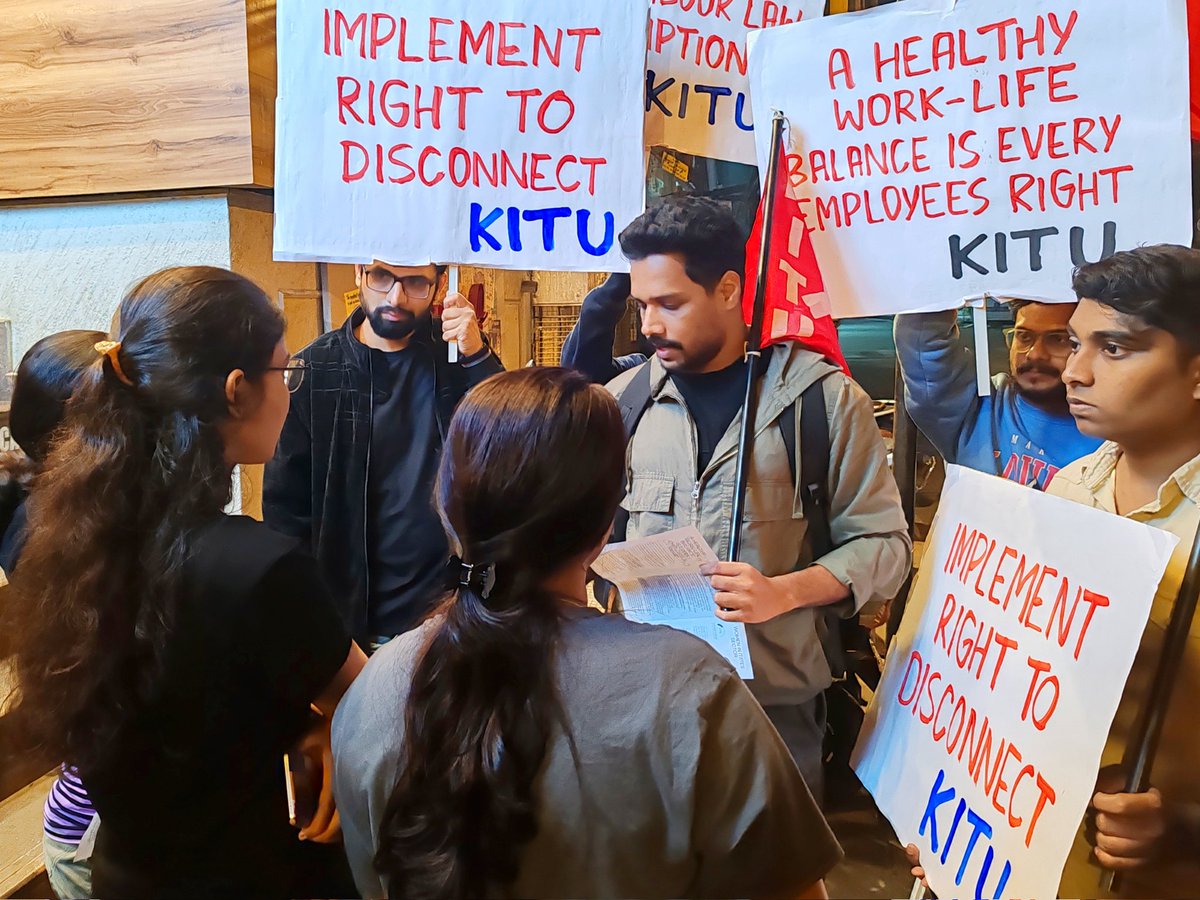 kitu_hq's tweet image. KITU Campaign at BTM 2nd Stage, Bangalore with the slogan: "A Healthy #WorkLifeBalance is Every Employee's Right."
Karnataka State IT/ITeS Employees Union is organizing a 'Mass Gathering' at Freedom Park, on 9th March 2.30 PM. 
#90hrWorkWeek

Join KITU
kituhq.org/joinus