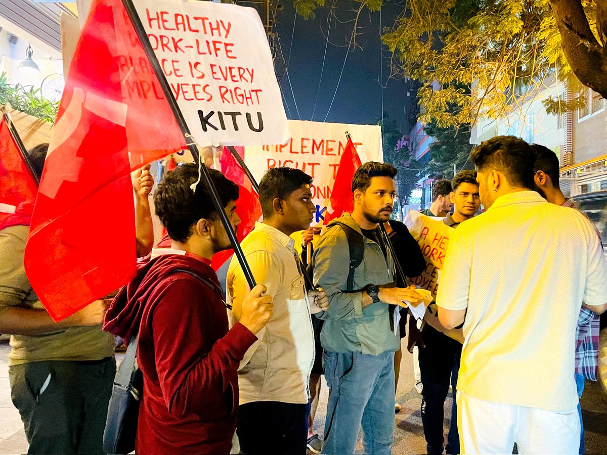 kitu_hq's tweet image. KITU Campaign at BTM 2nd Stage, Bangalore with the slogan: "A Healthy #WorkLifeBalance is Every Employee's Right."
Karnataka State IT/ITeS Employees Union is organizing a 'Mass Gathering' at Freedom Park, on 9th March 2.30 PM. 
#90hrWorkWeek

Join KITU
kituhq.org/joinus