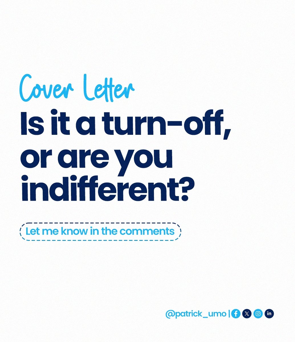 Patrick_Akam's tweet photo. Job applications that require cover letters. Yes or no? Are they your secret weapon for landing the job, or just another chore?
Let’s settle this in the comments
#Hradvice #HrHotTopic #HrinLagos #PatrickUmo https://t.co/6hF3cJPfud