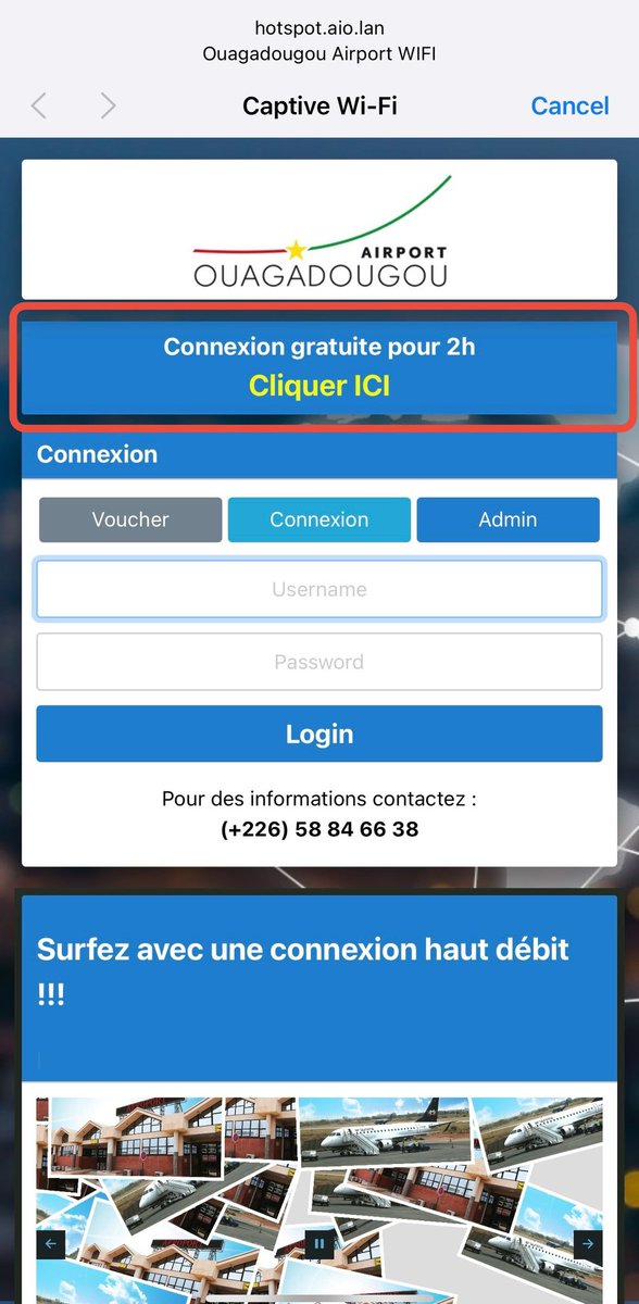 digitalmagbf's tweet image. De passage à l’aéroport de Ouagadougou, profitez d’un bon WiFi gratuitement. 

🛜 Recherchez « Ouagadougou Airport WIFI »
🛜 Cliquez sur « Connexion gratuite pour 24 »
🛜 Enjoy.