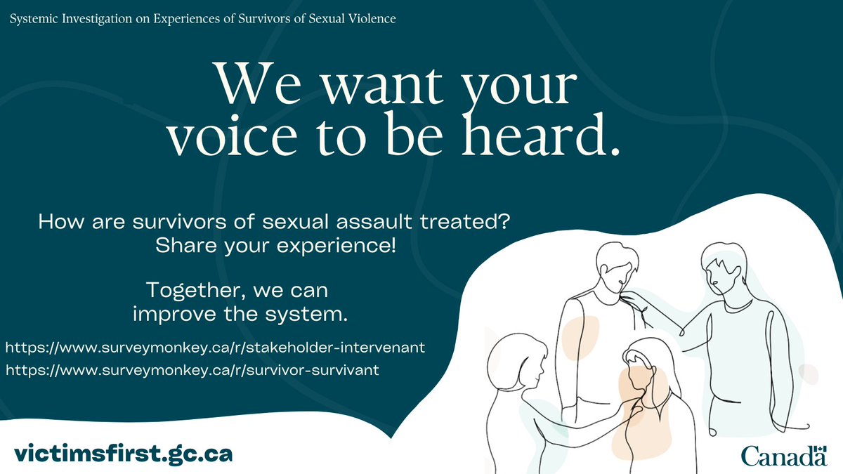 OFOVC's tweet photo. The OFOVC is conducting surveys for our investigation on the treatment of sexual assault survivors. STAKEHOLDERS &amp; SURVIVORS, we need your expertise! Let's work together to identify barriers to accessing justice in Canada! https://t.co/Ga2ya6As2Y https://t.co/XOvGejEY9q