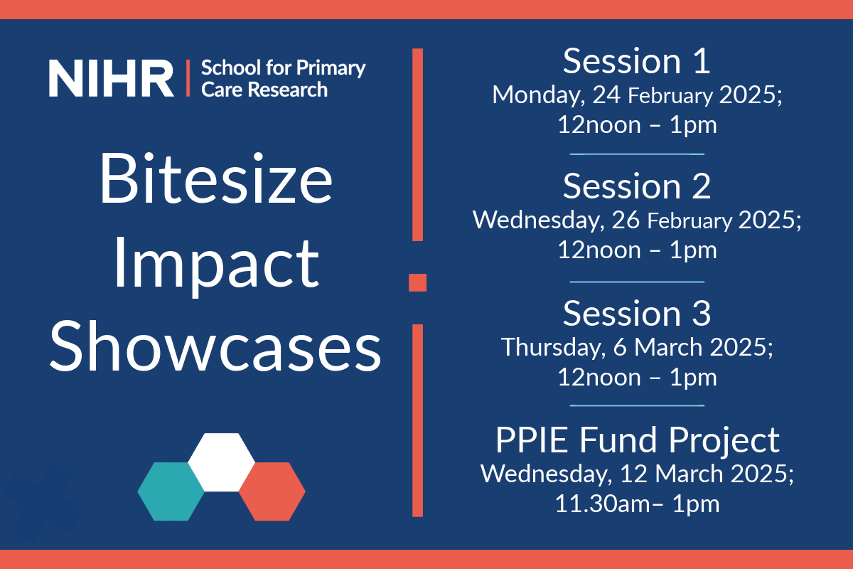 NIHR School for Primary Care Research (@nihrspcr) on Twitter photo Discover the real-world impact of SPCR research in our Bitesize Impact Showcase Webinars!
🌟 1-hour lunchtime sessions
🌟 3 insightful presentations
🌟 Live Q&A
🔗 Find out more & register: bit.ly/spcr-bitesize-…
#PrimaryCare #Research #Impact #SPCR
<a href="/NIHRresearch/">National Institute for Health and Care Research</a> <a href="/sapcacuk/">SAPC</a> Discover the real-world impact of SPCR research in our Bitesize Impact Showcase Webinars!
🌟 1-hour lunchtime sessions
🌟 3 insightful presentations
🌟 Live Q&A
🔗 Find out more & register: bit.ly/spcr-bitesize-…
#PrimaryCare #Research #Impact #SPCR
<a href="/NIHRresearch/">National Institute for Health and Care Research</a> <a href="/sapcacuk/">SAPC</a>