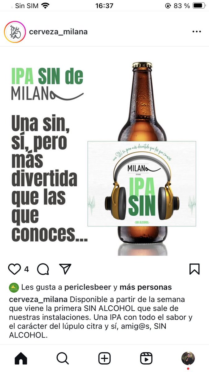 no_alcohol2's tweet photo. Habrá que probar esta nueva sin de @CervezaMilana https://t.co/1HVE1MbzkZ