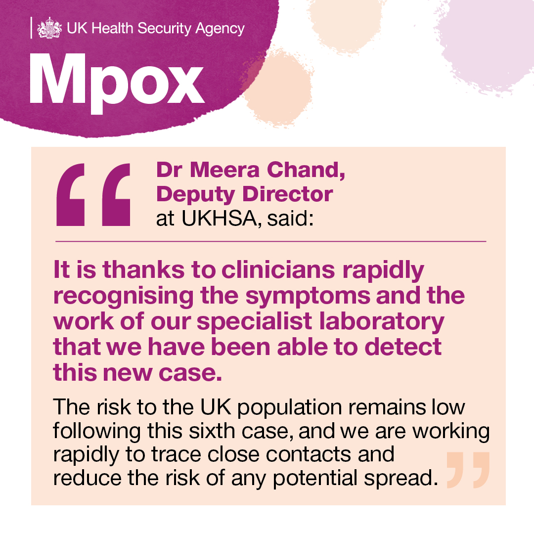 📰 NEWS: We have detected one new travel-related human case of Clade Ib mpox in England. This is the sixth case of Clade Ib mpox confirmed in England: gov.uk/government/new…