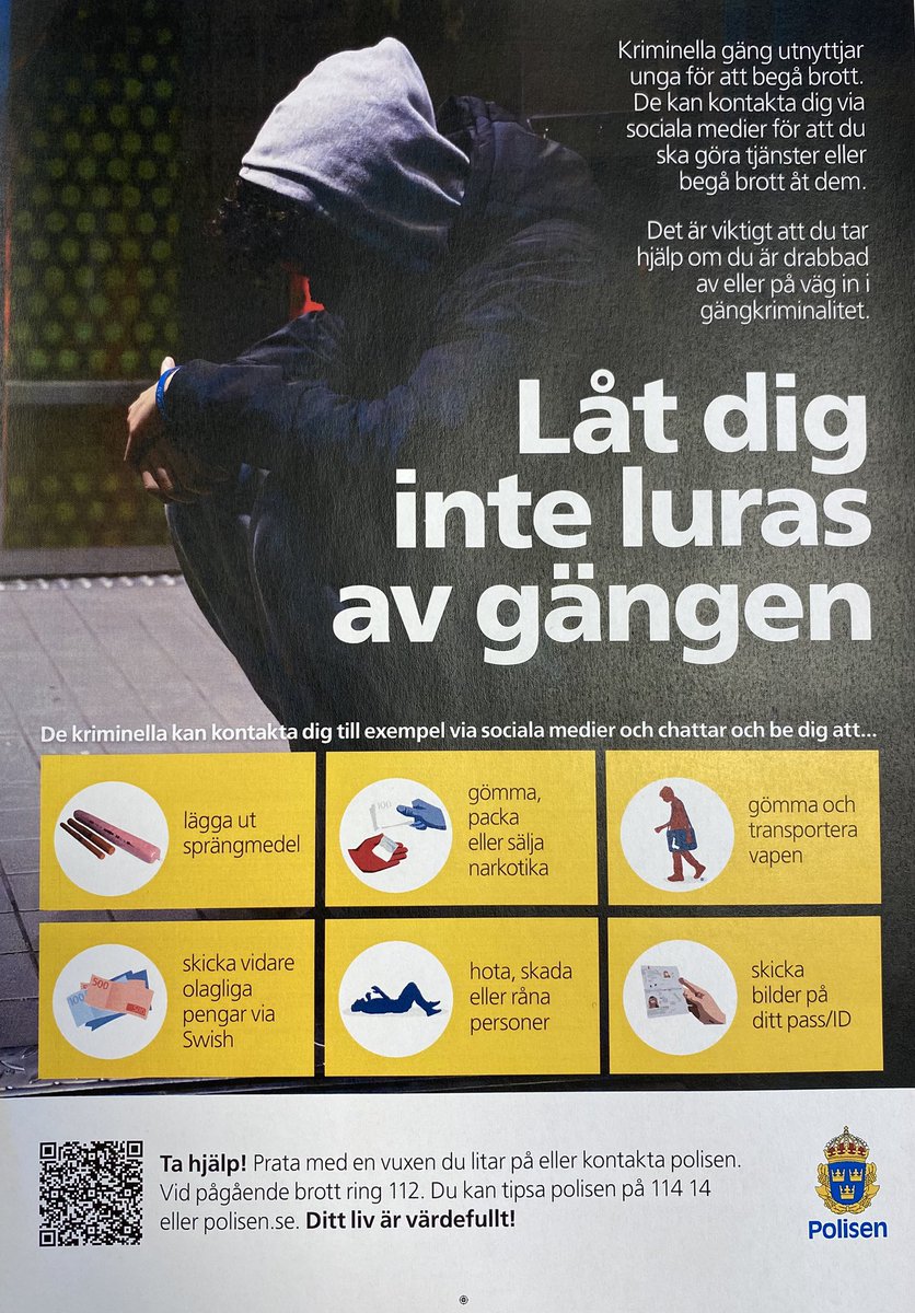 Viktigt att reducera och minska rekryteringen till kriminella gäng. Nedan kan man ta del av några exempel på hur man lurar in unga i olaglig verksamhet.

Hjälp finns. Se nedan.