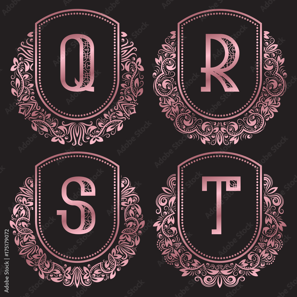 yurrey_p's tweet image. Rose gold #monograms set in antique style. #Vintage #logos with Q, R, S, T #letters. #StockVector | #AdobeStock stock.adobe.com/stock-photo/id…