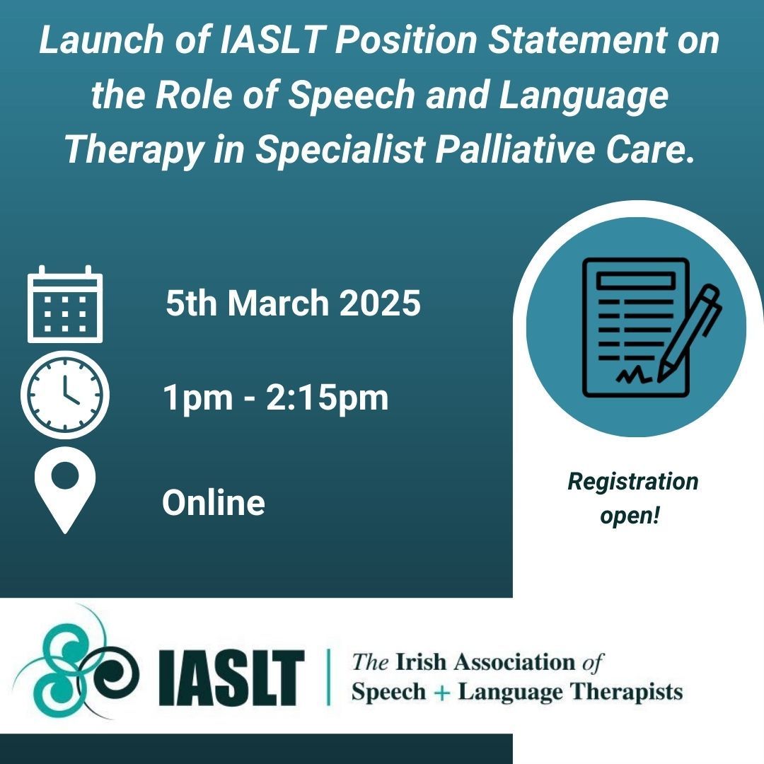 We are delighted to share that you can now register for the launch event of the IASLT Position Statement on the Role of Speech and Language Therapy in Specialist Palliative Care. Register here buff.ly/4h0oGnq