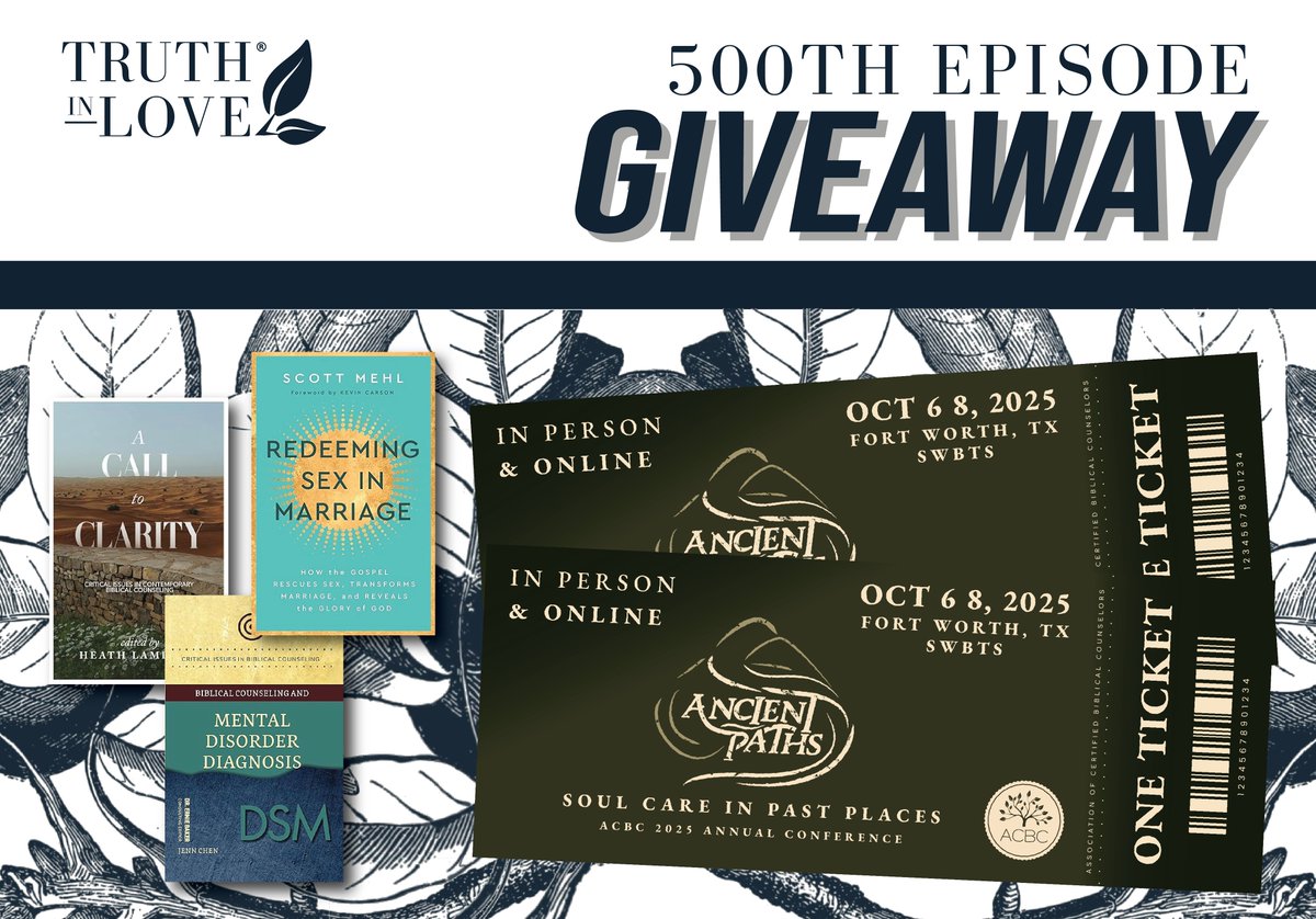 acbc's tweet photo. To celebrate the release of the 500th episode of the Truth in Love podcast, we are giving away two tickets to our 2025 Annual Conference along with ACBC's top three books of the year! 🎉
To enter, share this post on your profile!

*The giveaway ends on Friday, February 14! https://t.co/qVu2fOJefI