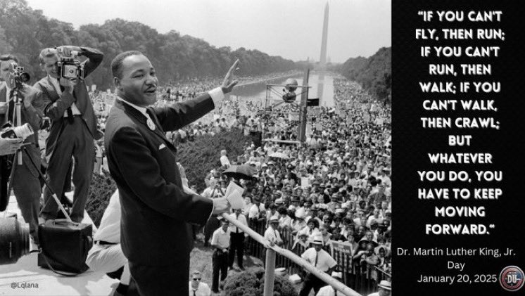 LqLana's tweet photo. Today two ideals for America will converge. 

Dr. King’s visions and the felonious regime’s vision. 

The MAGA movement, is steeped in racism, bigotry, and hate-filled violence. 

Dr. King, a powerful voice with a vision for justice and equality.

Let's all be a King.

#DemsUnited 
#MLKDay