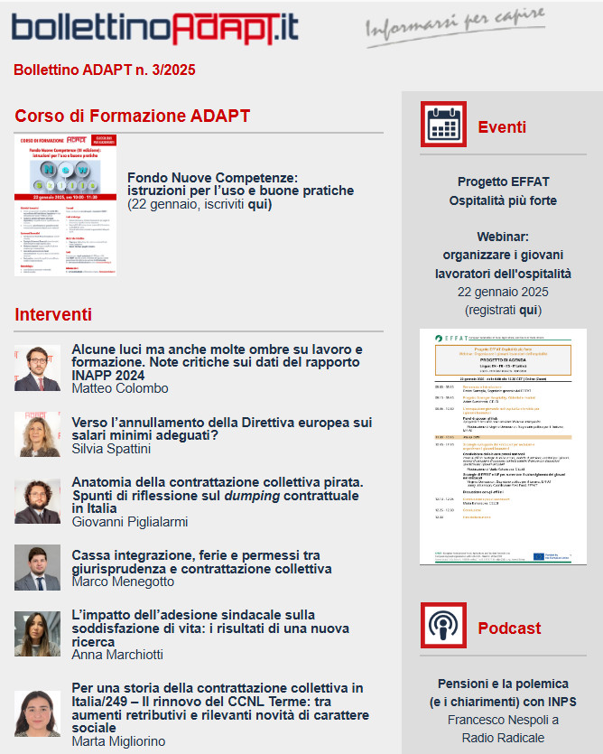 bollettinoADAPT's tweet photo. ๐#BollettinoADAPT n. 3/2025
#salariominimo #fondonuovecompetenze #assegnodiinclusione #appalti #leggedibilancio #patenteapunti #lavorodomestico #rapportoinapp #retribuzione
โก๏ธLeggi qui: https://t.co/iZ3MOTqQ3V
โ๏ธIscriviti alla newsletter: https://t.co/I42yVEQ3Wv https://t.co/d79faZuDYi