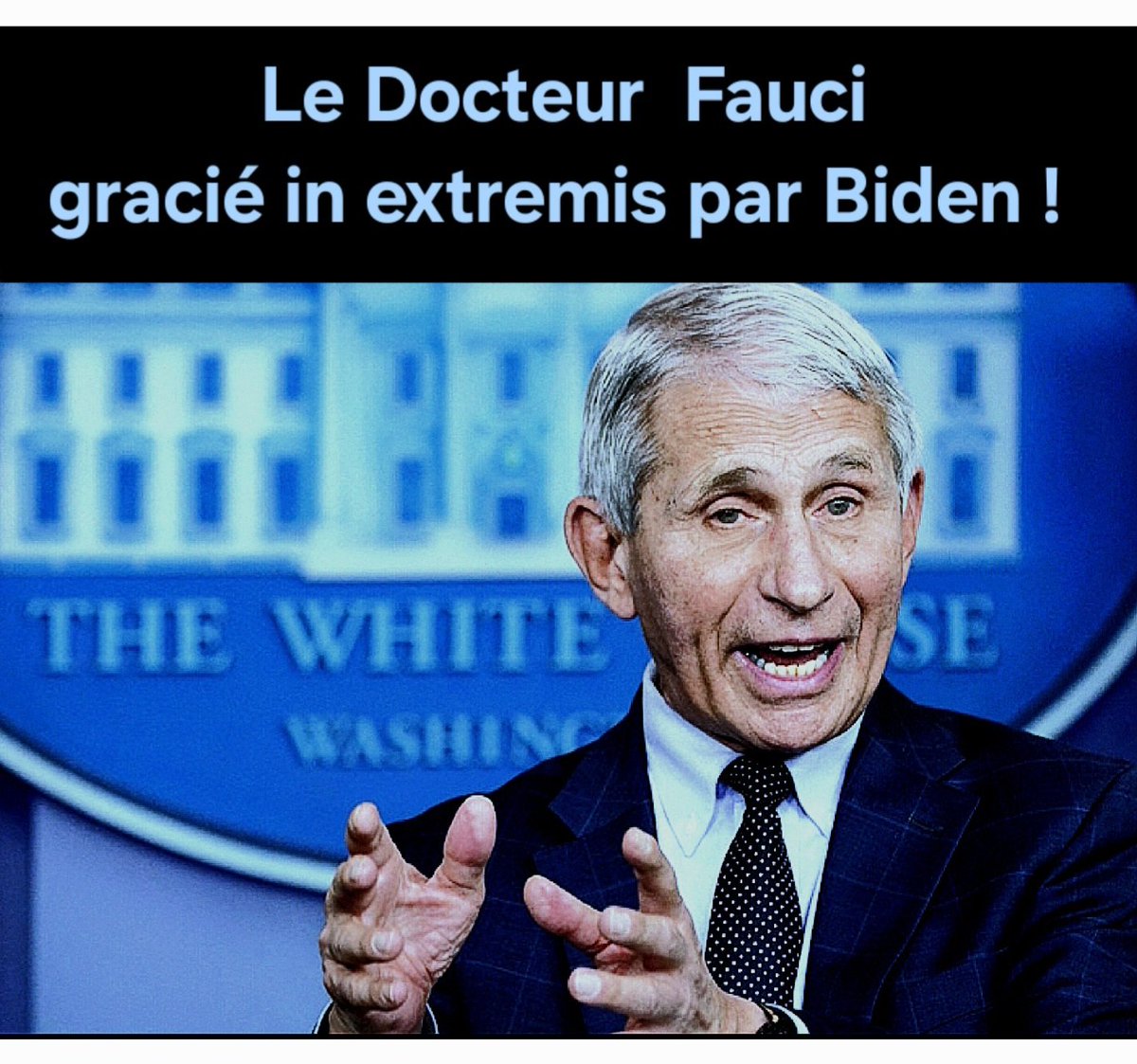 🥶L'AVEU
Quelques minutes avant de quitter la Maison Blanche,Biden a gracié Fauci, suspecté d'avoir
-financé des recherches ayant déclenché la pandémie de COVID19 qui a fait des millions de morts
-tenté de dissimuler les origines du virus 
Cette grâce renforce les pires soupçons.