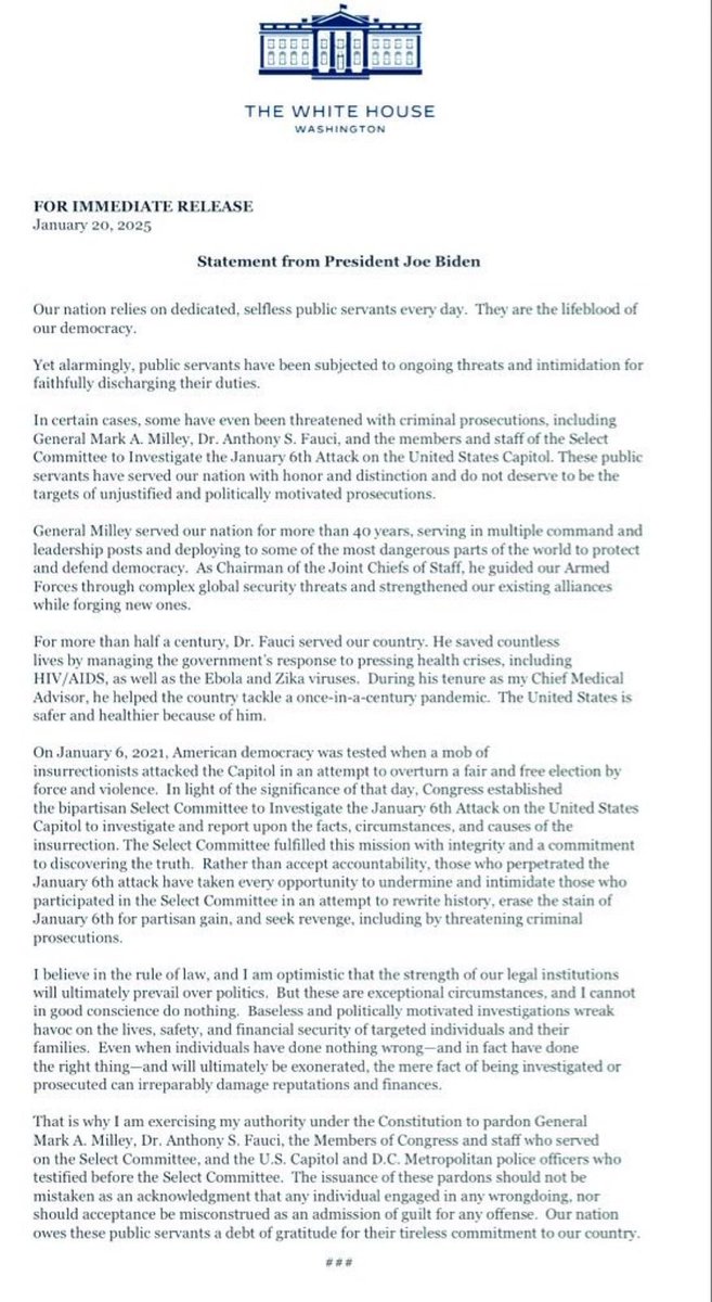 BEDAAR17's tweet photo. 6 committee, which smeared Trump and his supporters, was hailed for “discovering the truth.”

Biden’s final message? These corrupt insiders should never be held accountable. But justice is coming.

Source: White House https://t.co/Hhefz5ITYR