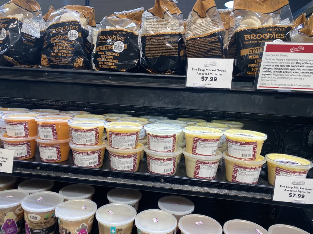 Soupguys's tweet photo. Such a lovely day today! Happy Monday. I hope you’re able to stay warm today. I’m out zippin’ around @sendiks, restocking soups. Today we have Polish pickle, Cajun cheese &amp; andouille sausage, vegetarian tomato bisque and vegetarian cauliflower cheddar. Have a warm day. 🔥✌🏼 https://t.co/H8JcFXHrSF