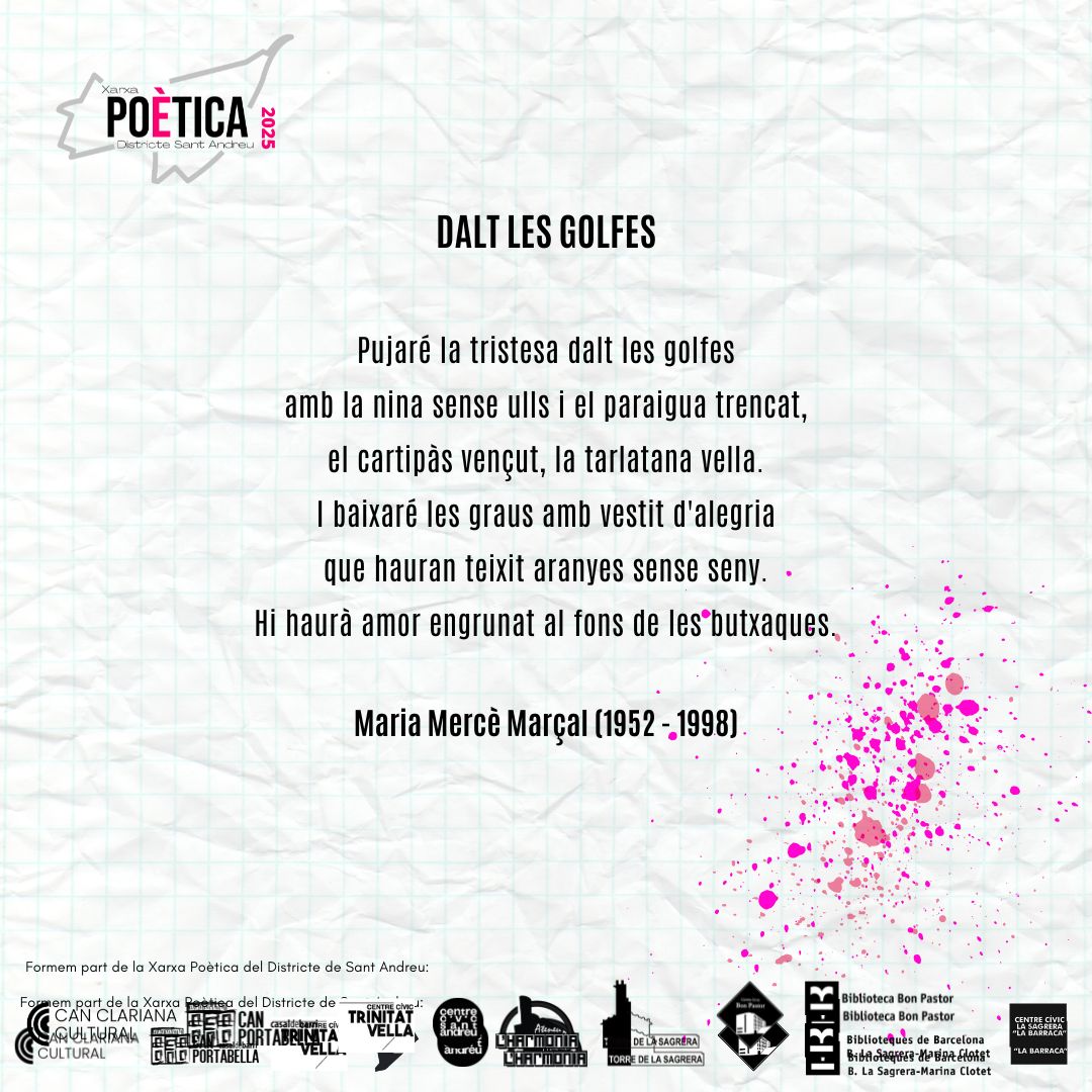 🌟Avui, deixem que la #poesia ens parli amb la veu de la #MariaMercèMarçal!🌸

Sabies això d'ella?👇
1️⃣ Va ser professora de literatura i defensora de la llengua catalana.
2️⃣ Va publicar llibres com "#Caudellunes", que va guanyar el premi Carles Riba, i "#Bruixadedol"💪