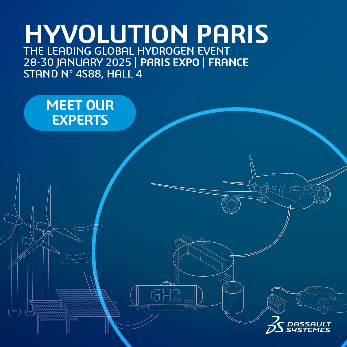 Dive into the Future of Hydrogen at Hyvolution Paris 2025! Dassault Systèmes and CATIA will be at Hyvolution 2025 in Paris, showcasing how Virtual Twins and the 3DEXPERIENCE platform can help accelerate your green hydrogen transition. go.3ds.com/mXP