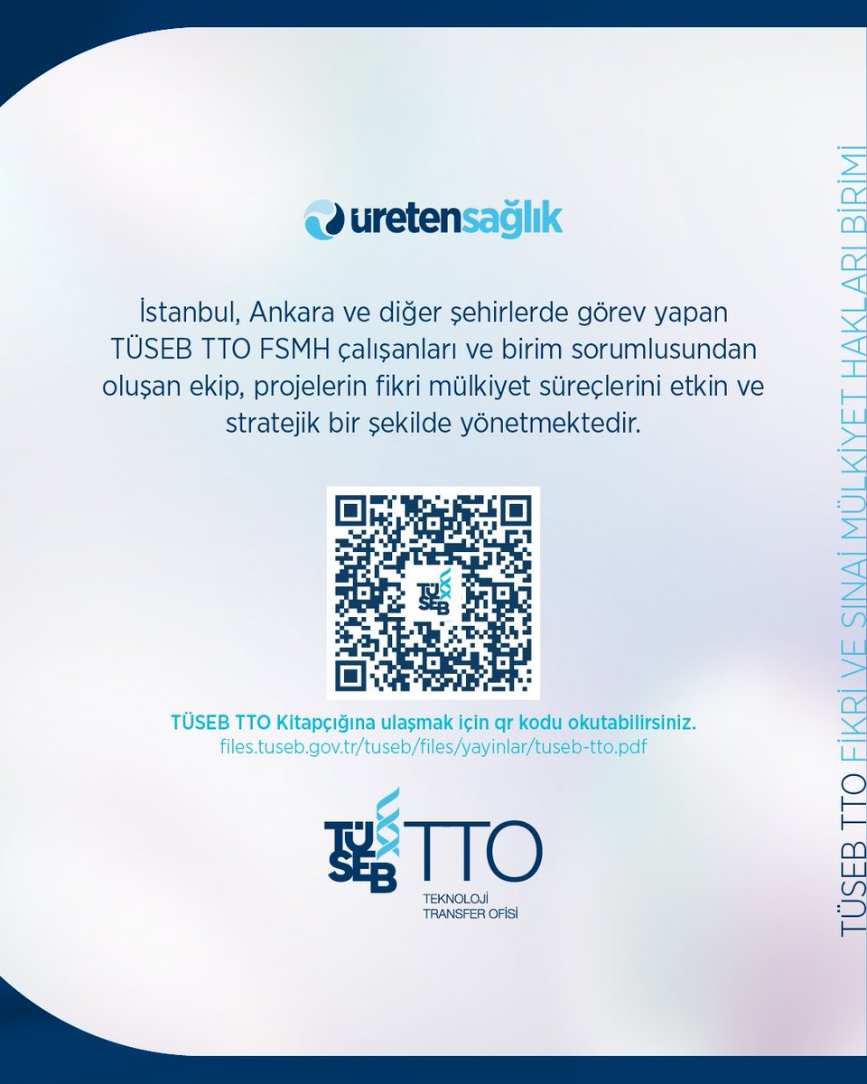 TÜSEB Teknoloji Transfer Ofisi Fikri Ve Sınai Mülkiyet Hakları Birimi

#ÜretenSağlık #TÜSEB #TTO