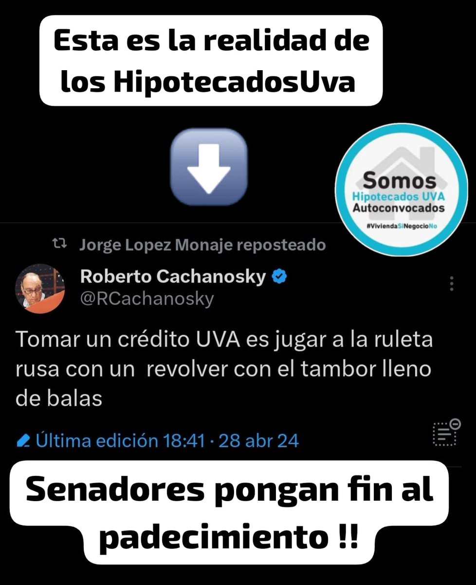 <a href="/blancopabloda/">Pablo Daniel Blanco</a> <a href="/SenadoArgentina/">Senado Argentina</a> Senador  usted es uno d los pocos q se acuerda d <a href="/hipotecadosuva/">@HipotecadosUVANacional</a> , le pedimos nuevamente q cuando se reanuden las sesiones ordinarias soliciten q se trat nuestro tema. <a href="/VickyVillarruel/">Victoria Villarruel</a> desestimo la moción de preferencia q se votó acerca del tema. <a href="/ezeatauche/">Ezequiel Atauche</a> <a href="/AbdalaBartolome/">BartoloméAbdala</a>