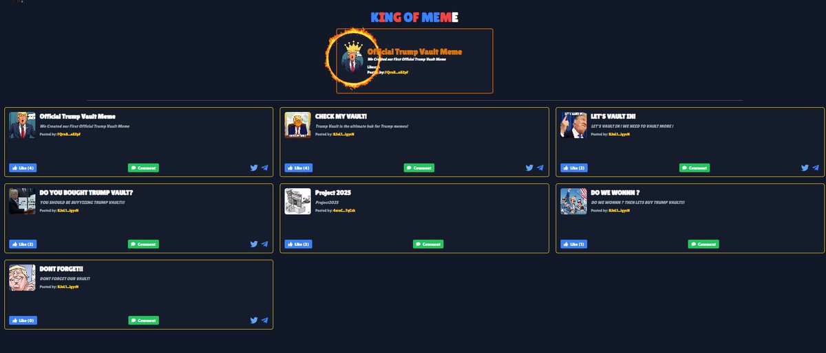 TrumpVault_X's tweet photo. Like/Vote for your Trump Memes on Trump Vault Web!

https://t.co/dxGoKd9RBw

@GetTrumpMemes #solanamemecoin $TV https://t.co/EgOZxyQKr7