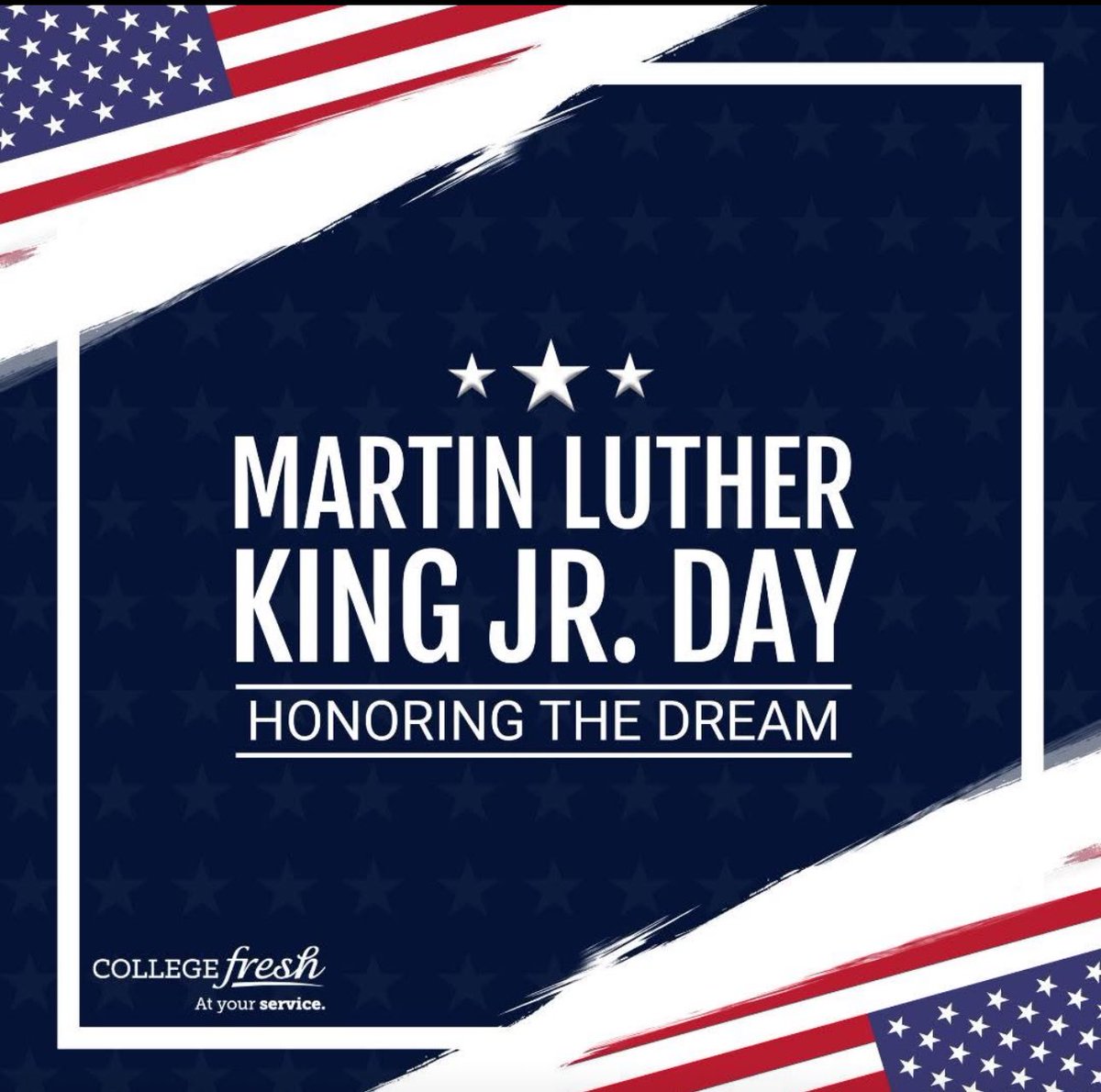 CollegeFreshays's tweet photo. Today, we honor the legacy of Dr. Martin Luther King Jr. Let’s celebrate his dream by spreading kindness, unity, and love. ❤️🤍💙

#MLKDay #martinlutherkingjr https://t.co/AHUxkn7Gr9