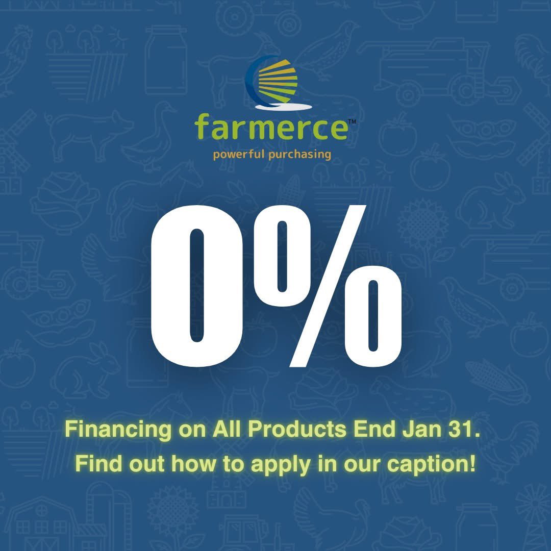 ‼️Big News for Farmers!!!!

Get 0% financing on ALL products now through January 31! 🌾Upgrade your inputs without breaking the bank. Don’t miss this opportunity to save big and grow smarter.

Get in contact at FarmerceAg.com  and take advantage of this limited-time