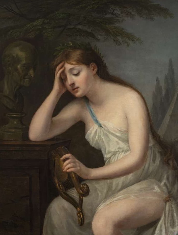 BLUE Monday? Juliette,élève de 3e vous propose ce tableau du musée sainte ❌« La Poésie pleurant la mort de Voltaire »de G.Brossard de Beaulieu,1785. « Pour moi, c’est l’humeur du blue monday:cette femme se lamente, triste et mélancolique… passez une meilleure journée qu’elle »