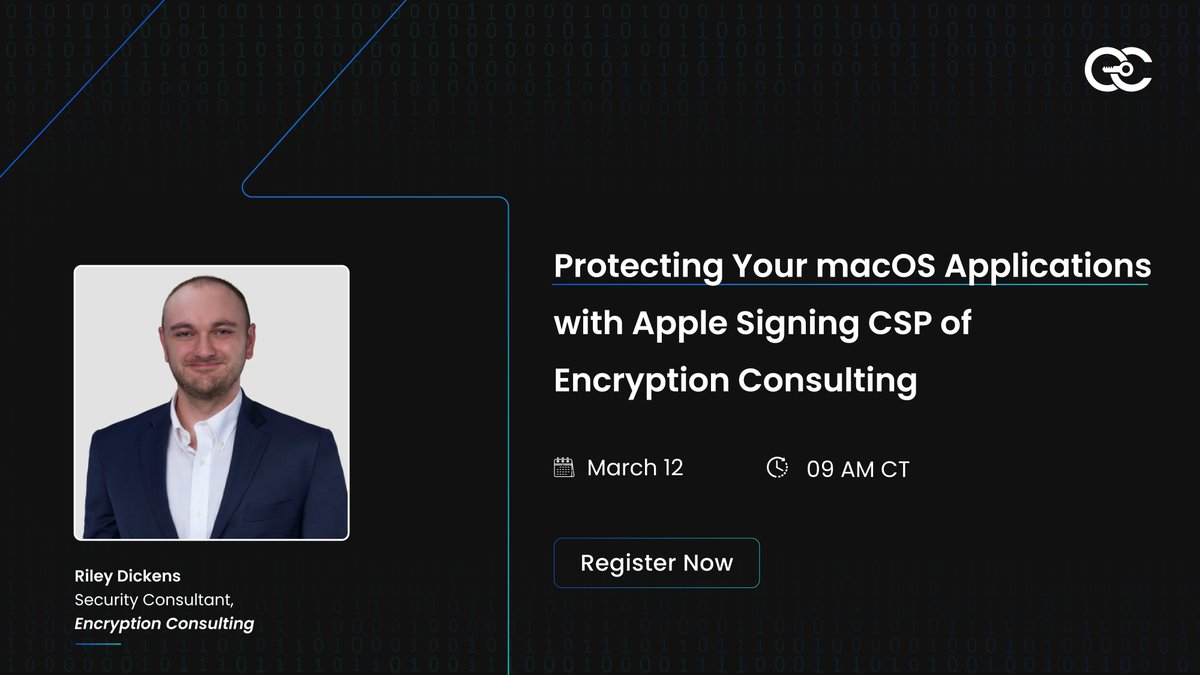 encryptioncons's tweet photo. Join us for a webinar with Riley Dickens to learn how Apple Signing protects your software from threats, ensures compliance, and simplifies your workflow.

https://t.co/ur5j04cnxj

#EncryptionConsulting #AppleSigning #CodeSigning #CodeSign #macOS https://t.co/RiLOvylJO4