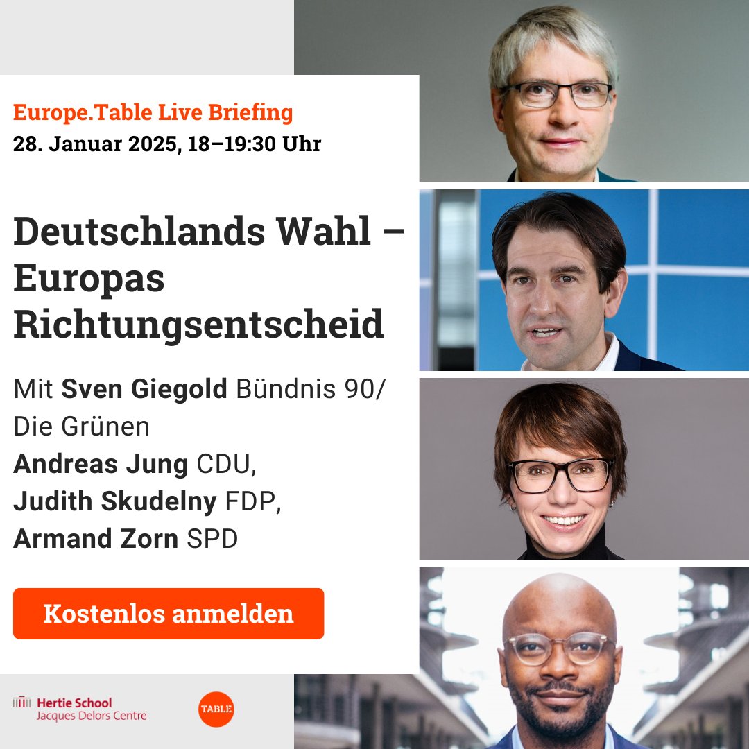 Table.Briefings (@tablebriefings) on Twitter photo 📆 Kostenlose Anmeldung: go.table.media/Sgcs0
Wir laden ein zum gemeinsamen Diskussionsabend mit <a href="/DelorsBerlin/">Jacques Delors Centre</a>, um über den Einfluss der deutschen Bundestagswahlen auf Europa zu diskutieren. Zu Gast sind: <a href="/sven_giegold/">Sven Giegold</a>, Andreas Jung , <a href="/JudithSkudelny/">Judith Skudelny</a> und <a href="/ArmandZorn/">Armand Zorn</a>. 📆 Kostenlose Anmeldung: go.table.media/Sgcs0
Wir laden ein zum gemeinsamen Diskussionsabend mit <a href="/DelorsBerlin/">Jacques Delors Centre</a>, um über den Einfluss der deutschen Bundestagswahlen auf Europa zu diskutieren. Zu Gast sind: <a href="/sven_giegold/">Sven Giegold</a>, Andreas Jung , <a href="/JudithSkudelny/">Judith Skudelny</a> und <a href="/ArmandZorn/">Armand Zorn</a>.
