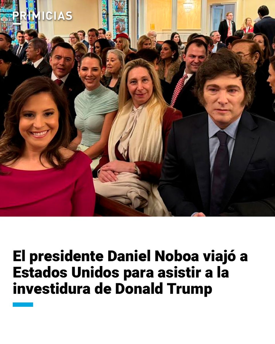 Primicias's tweet photo. El presidente Daniel Noboa y su esposa Lavinia Valbonesi asisten al  servicio religioso que se realiza en Washington, Estados Unidos, previo a la investidura de Donald Trump. https://t.co/bCFErkzlbf https://t.co/gGkRVaq5EC