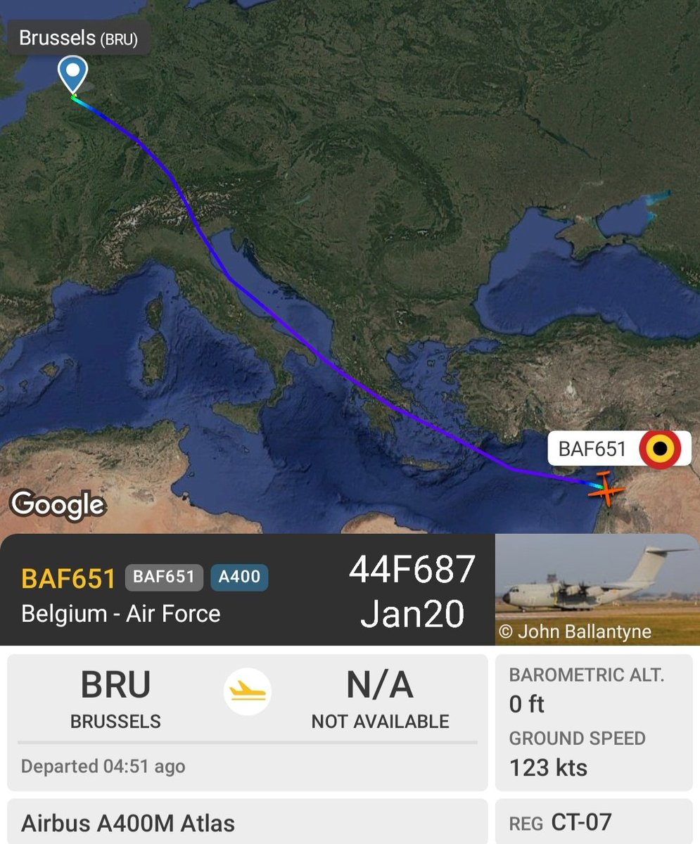 LebanonJets's tweet photo. Video+ATC: #Belgium AirForce #A400 #CT07 arrived into Beirut from Brussels as #BAF651 hex #44F687 next headed to Pafos, last seen here in Nov2023 https://t.co/YJJyEih57E