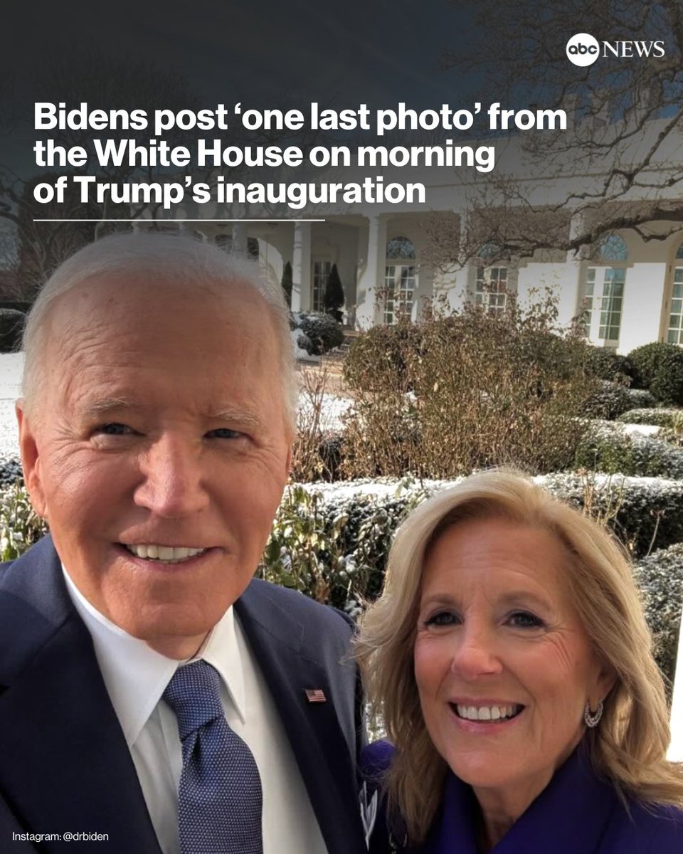 ABC's tweet photo. Pres. Joe Biden and Dr. Jill Biden posted "one last photo" from the White House on Monday, the day of President-elect Trump's inauguration in Washington, D.C. https://t.co/xF7FrJBLR5 https://t.co/2kW5qKUtyH