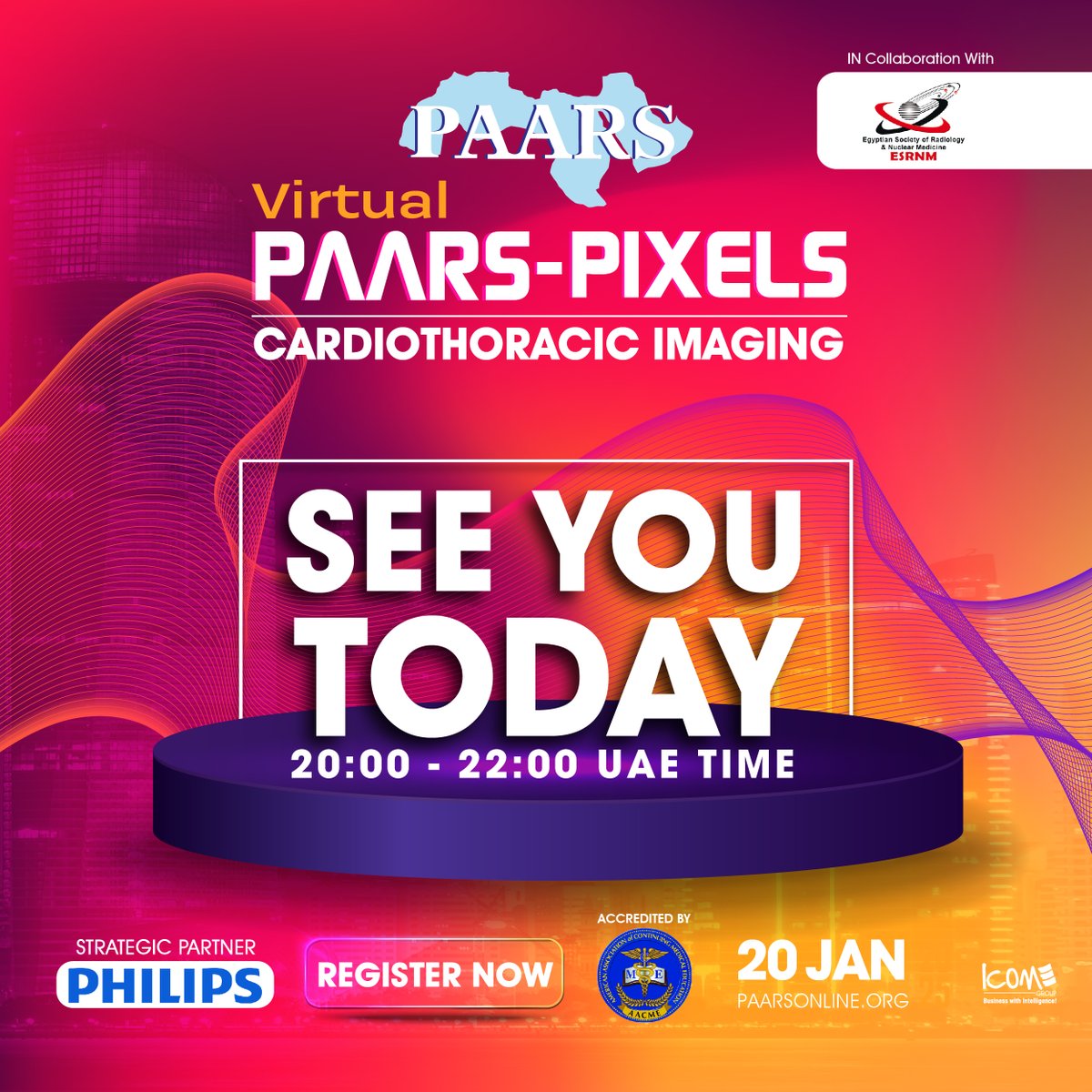 SEE YOU TODAY!
Join us for Cardiothoracic Imaging at the 5th Wave of PAARS-PIXELS!
🕐20:00 - 22:00 UAE Time (GMT+4)
Don't miss this exciting session packed with valuable insights and expert discussions.
For: paarsonline.org/cardiothoracic…

#radiology #cardiothoracicimaging