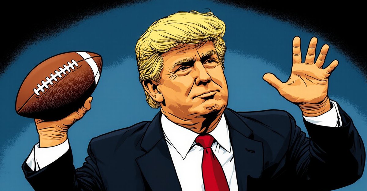 TrumpAIArt's tweet photo. Throwing the perfect pass—because nobody makes plays like this. It’s going to be a WIN, folks! 🏈✨ #QuarterbackOfGreatness #TouchdownTrump https://t.co/UPPlgRyvaH